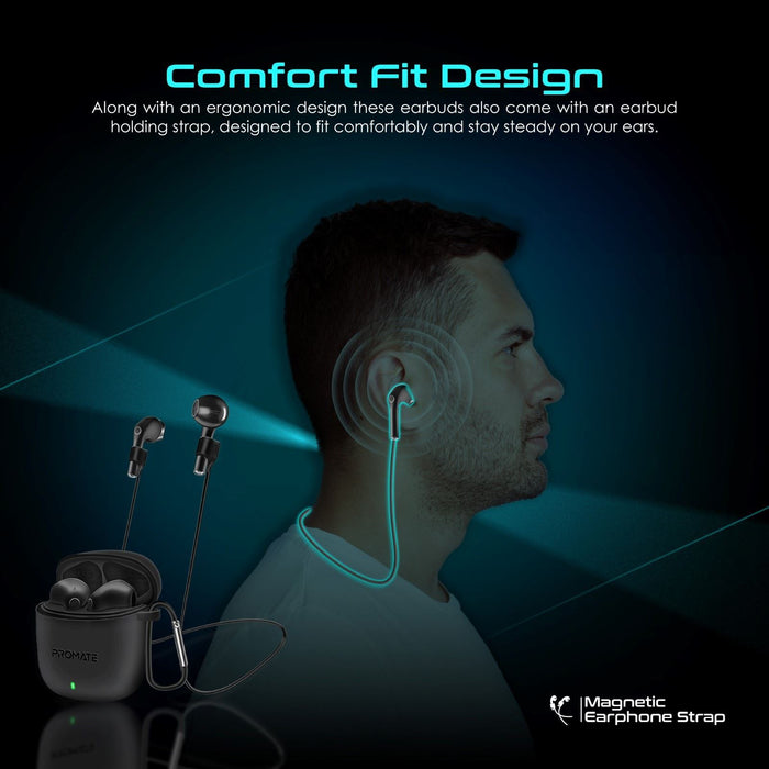 PROMATE In-Ear HD Bluetooth Earbuds with Intellitouch & 260mAh Charging Case. Er