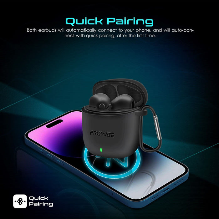 PROMATE In-Ear HD Bluetooth Earbuds with Intellitouch & 260mAh Charging Case. Er
