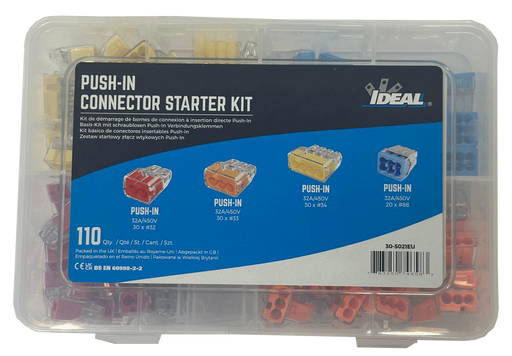 IDEAL INDUSTRIES In-Sure Push-In Connector Starter Kit. Box of 110 Includes 30x