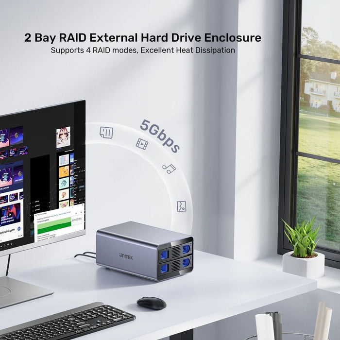 UNITEK 2-Bay RAID External HD Enclosure. Supports RAID 1 Supports both 2.5" & 3.