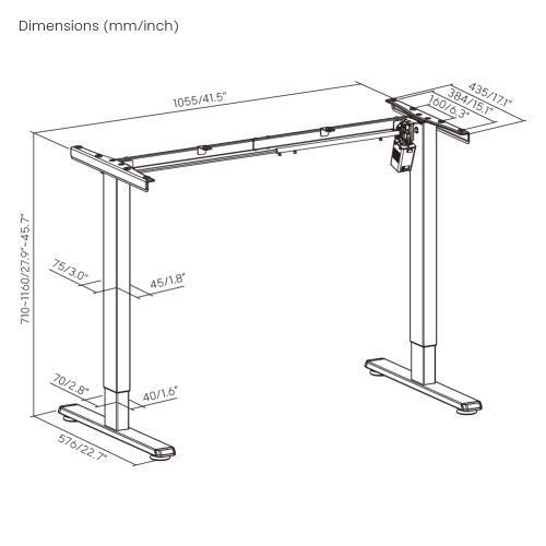 BRATECK Eco Ergonomic Office Electric Sit-Stand Desk with Single Motor. Desktop