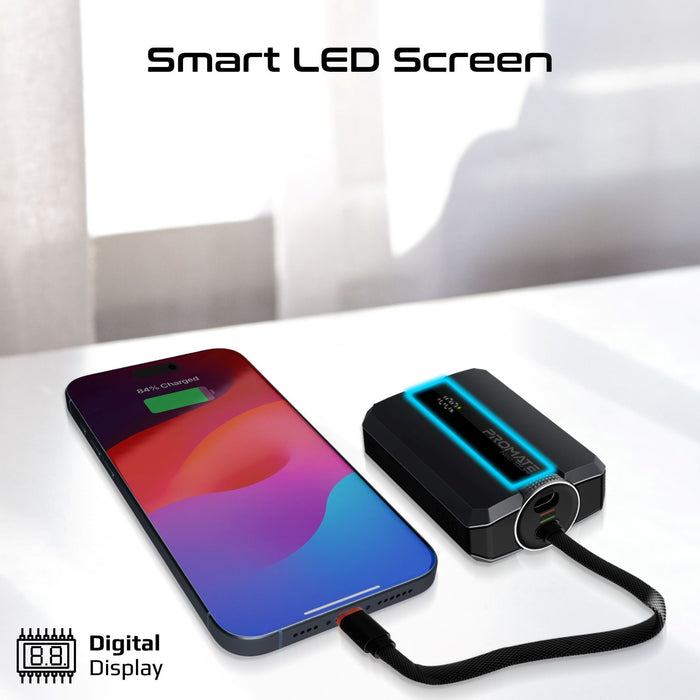 PROMATE 10000mAh 30W PD Ultra-Fast Power Bank with USB-C & Lightning Ports. Smar