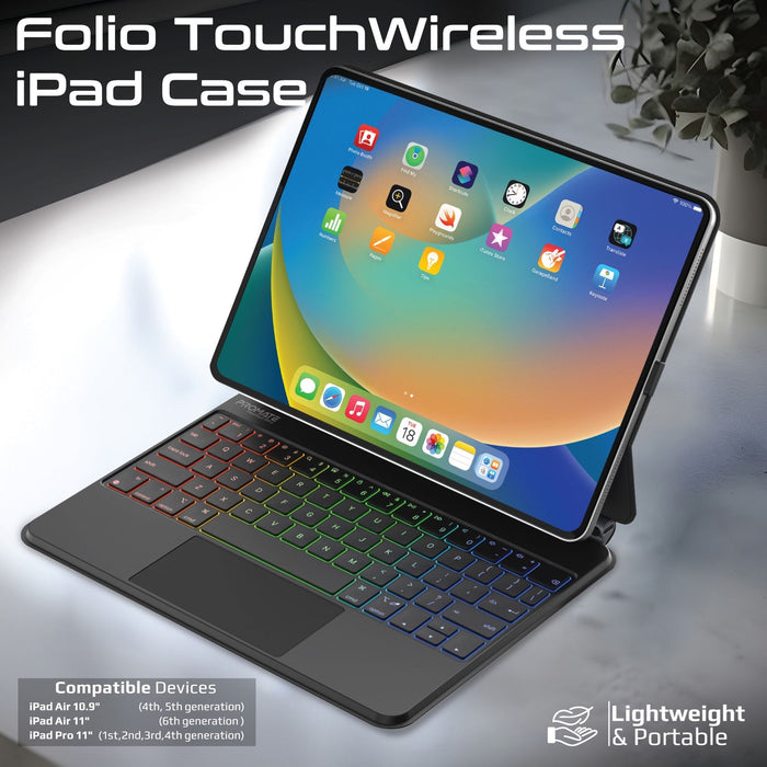 PROMATE Folio Touch Wireless iPad Keyboard Case with RGB Backlight & Smart Conne