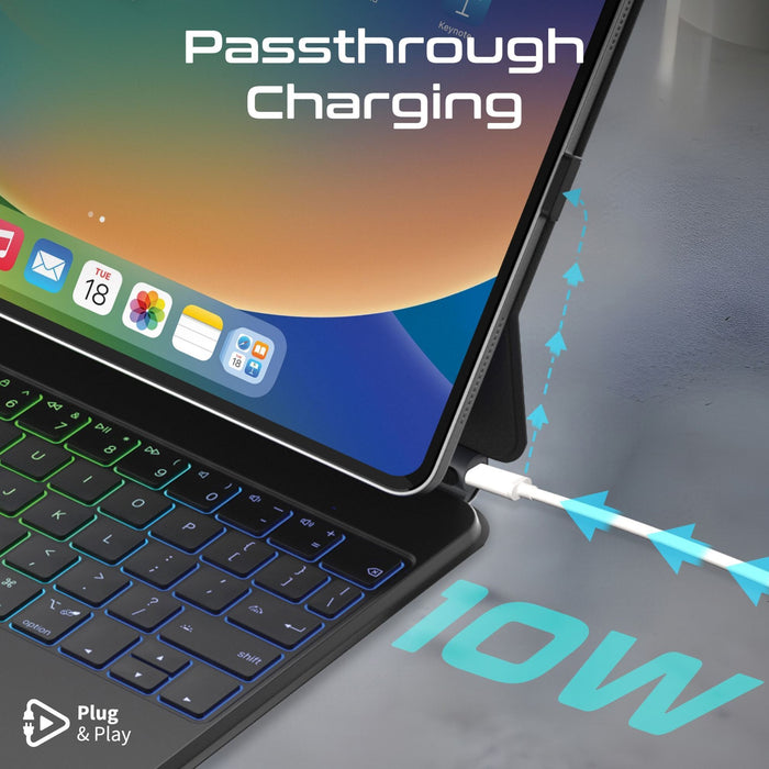 PROMATE Folio Touch Wireless iPad Keyboard Case with RGB Backlight & Smart Conne