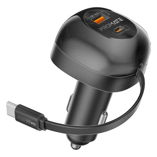 PROMATE 62W PD In-Car Phone Charger with Retractable 80cm USB-C Cable. 45W PD US