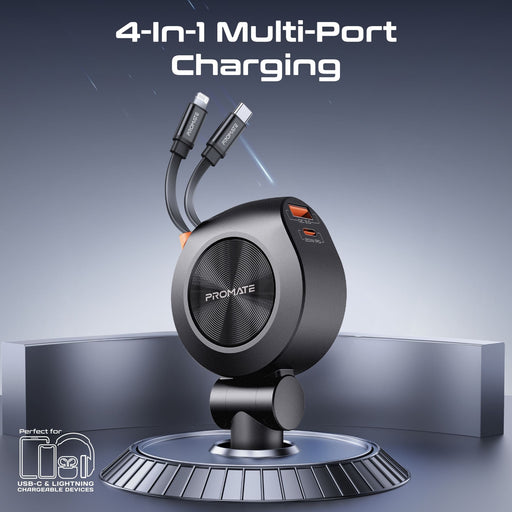 PROMATE 88W Multi-Port Incar Phone Charger with Dual Retractable USB-C & Lightni