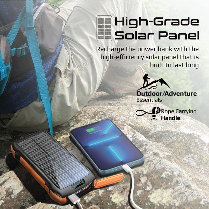 PROMATE 20000mAh Rugged EcoLight Solar IP65 Power Bank with 10W Wireless Qi Char