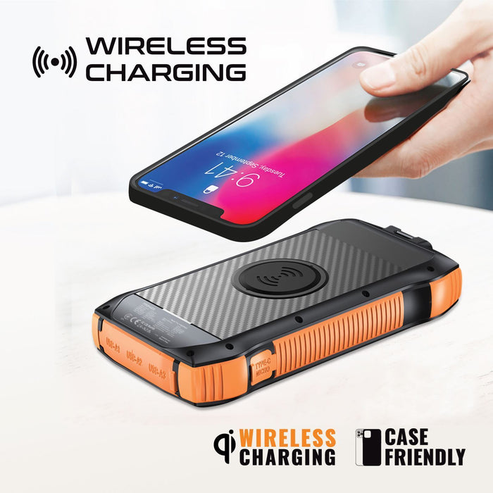 PROMATE 20000mAh Rugged EcoLight Solar IP65 Power Bank with 10W Wireless Qi Char