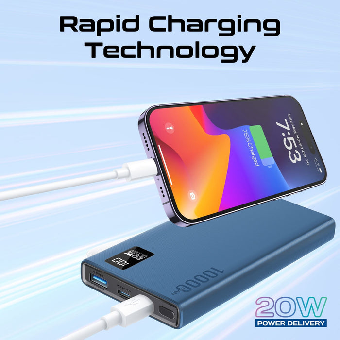 PROMATE 10000mAh Super Slim Smart Charging Power Bank with 20W Dual USB-C & 1x 2