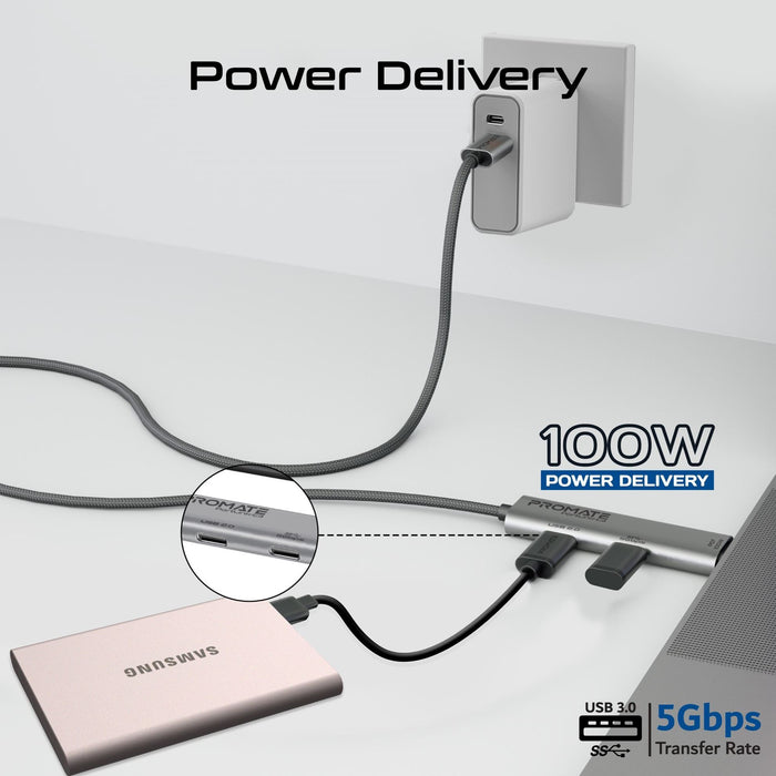 PROMATE 1.5m 100W USB-C to USB-C Dual USB-C Port Data & Charge Cable. Supports u