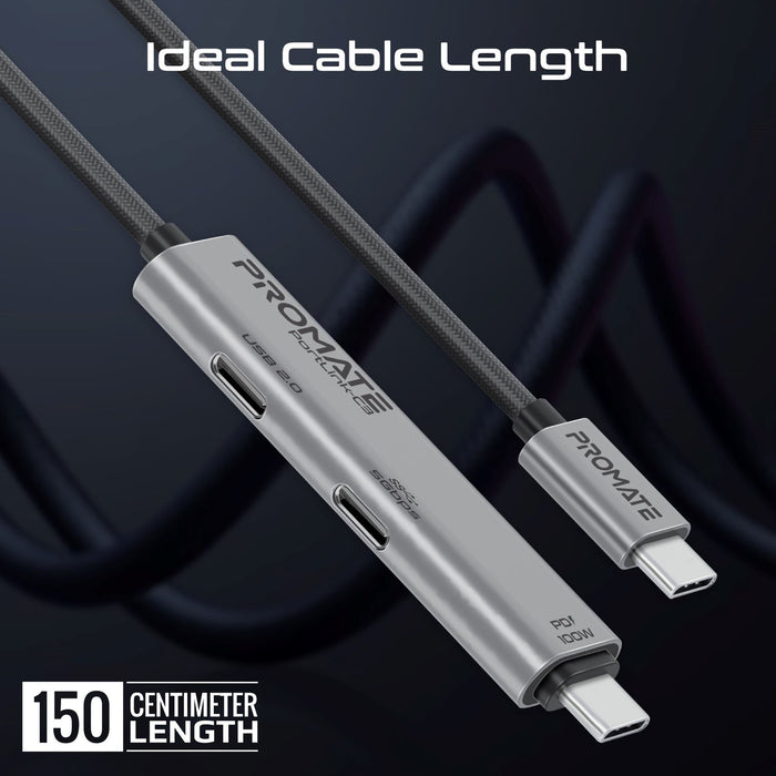 PROMATE 1.5m 100W USB-C to USB-C Dual USB-C Port Data & Charge Cable. Supports u