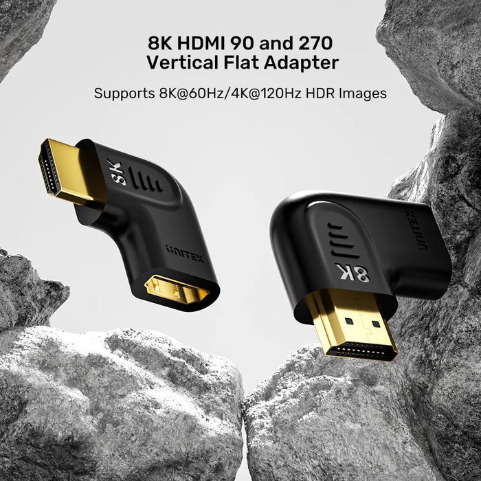 UNITEK 8K HDMI 90 & 270 Degree Vertical Flat Adapter with Gold-Plater Connector