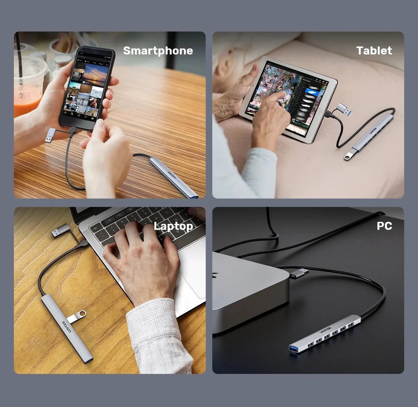 UNITEK 7-in-1 USB Multi-port Super Slim Hub with USB-C & A Connectors ...