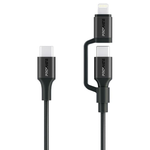 PROMATE 1.2m 60w MFi Certified 2-in-1 USB-C Sync & Charge Cable. Includes 1x USB