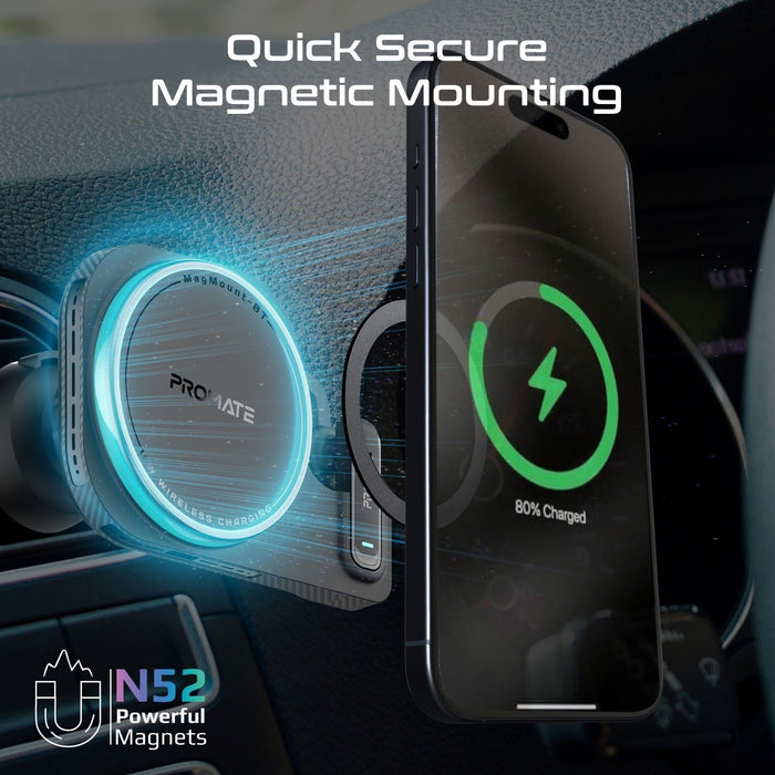 PROMATE 2-in-1 MagSafe 15W Wireless In-Car Phone Charger with Built-in Wireless