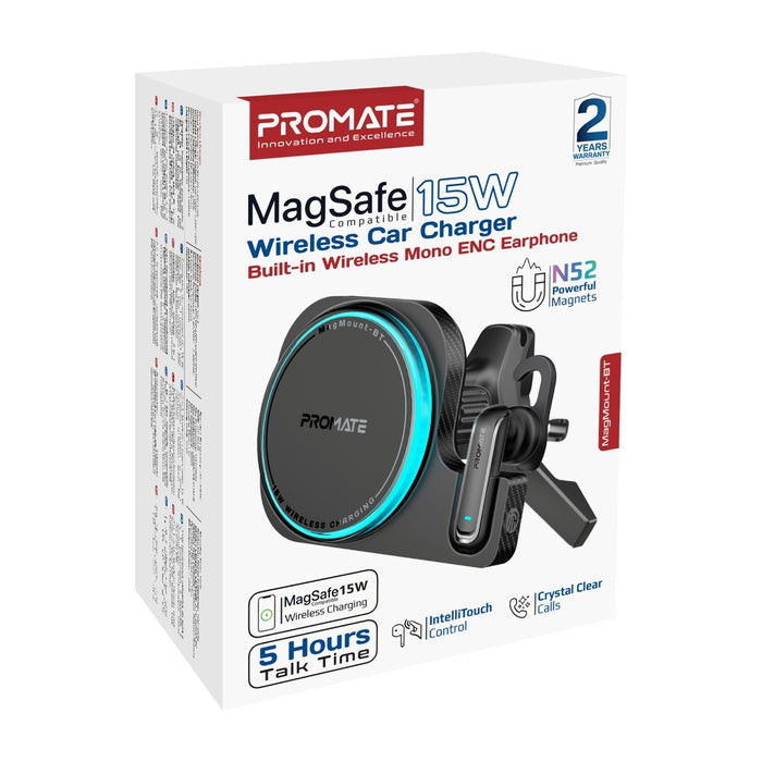 PROMATE 2-in-1 MagSafe 15W Wireless In-Car Phone Charger with Built-in Wireless
