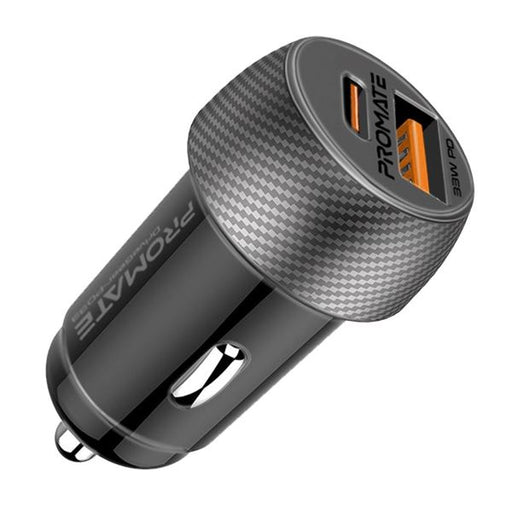 PROMATE 33W Ultra-Fast Dual Port Compact In-Car Phone Charger. 1x 18W QC 3.0 USB