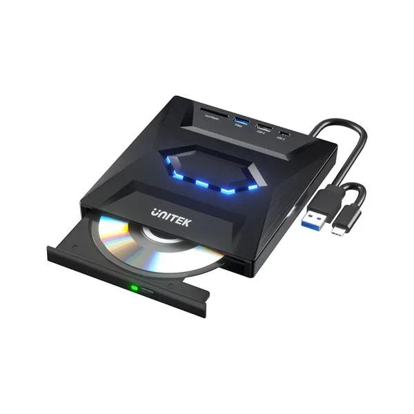 UNITEK 5-in-1 External Optical Drive with USB Hub. High-Speed Writing ...