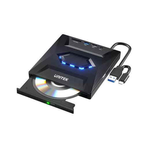 UNITEK 5-in-1 External Optical Drive with USB Hub. High-Speed Writing & Reading;