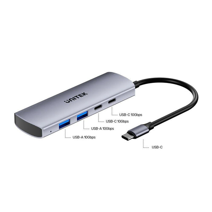 UNITEK 4-in-1 10Gbps USB Multi-Port Hub with USB-C Connector. Includes 2x USB-A