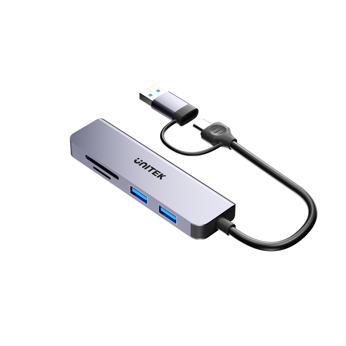 UNITEK 5-in-1 5Gbps USB Multi-Port Hub with USB-C/A Connector. Includes 3x USB-A