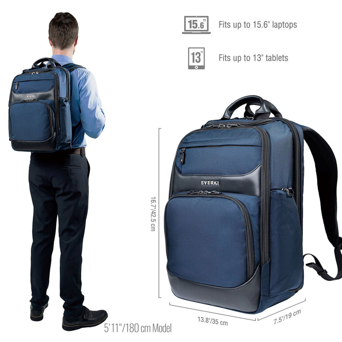 EVERKI Onyx Navy Laptop Backpack. Up to 15.6''. Travel Friendly, Hard-Shell, Qui