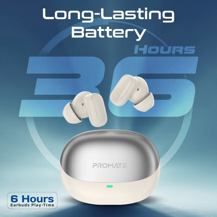 PROMATE In-ear HD TWS BT Earbuds with Intellitouch & 400mAh Charging Case. Ergon