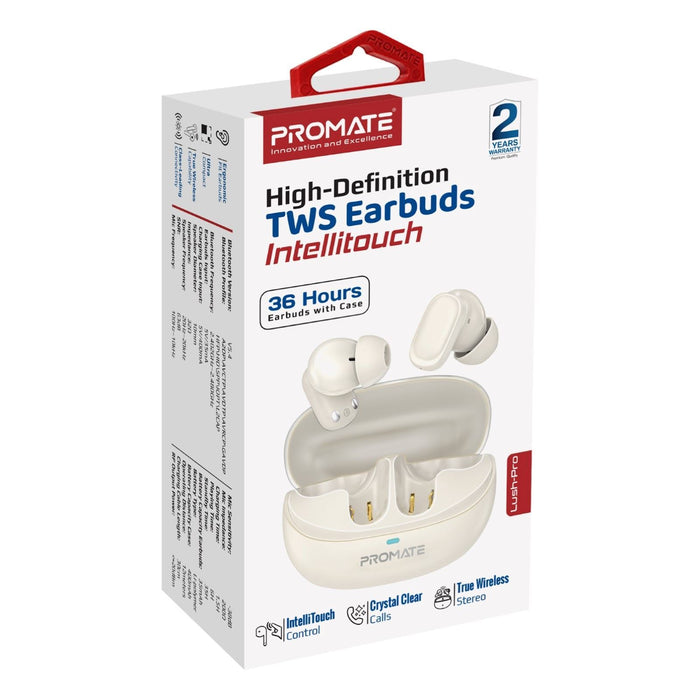 PROMATE In-ear HD TWS BT Earbuds with Intellitouch & 400mAh Charging Case. Ergon