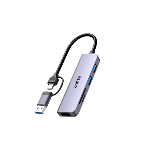 UNITEK 5-in-1 5Gbps USB Multi-Port Hub with USB-C/A Connector. Includes 3x USB-A