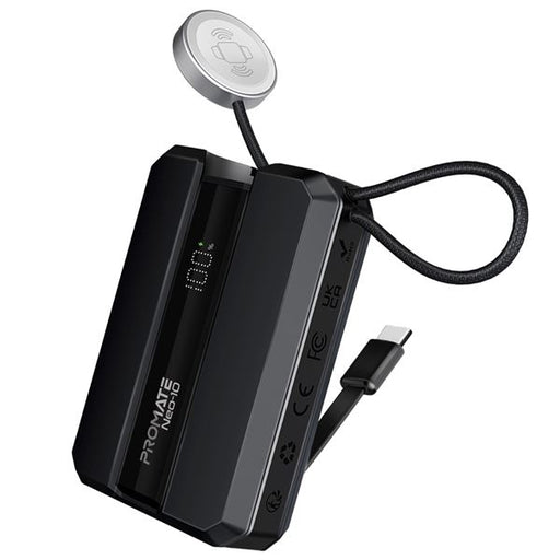 PROMATE 10000mAh 30W PD Ultra-Fast Power Bank with Built-in USB-C Cable & Apple