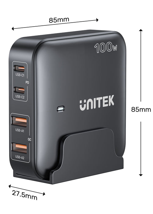 UNITEK 100W Desktop GaN Charging Station with 2x USB-C PD Ports & 2x USB-A QC3.0