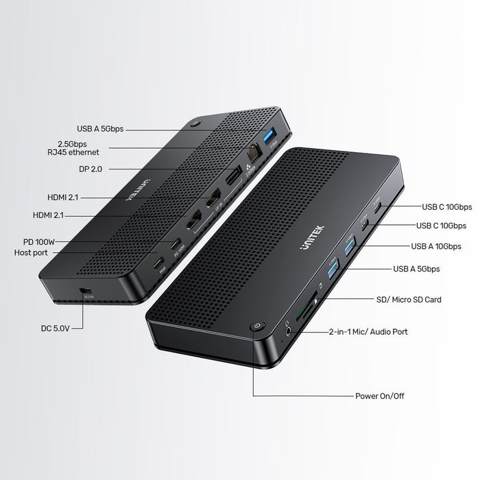 UNITEK 13-in-1 USB-C 10Gbps Universal Docking Station with 100W PD. Includes 3x