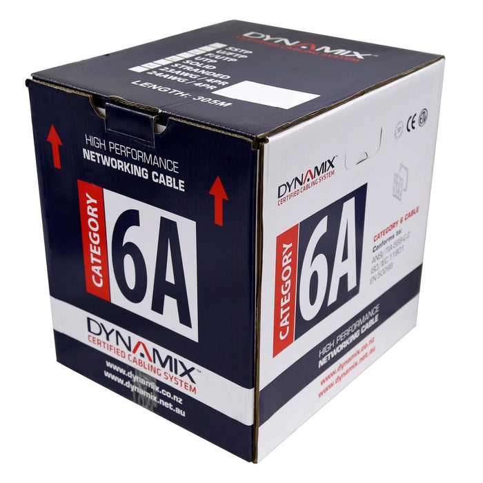 DYNAMIX 305m Cat6A Black F/UTP Cable Roll 500MHz 23AWGx4P LSZH Jacket