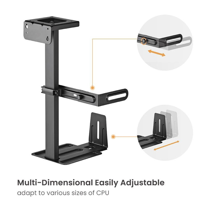 Brateck Multifunctional Under-Desk Wall Adjustable CPU Holder. 360 Swivel, Supports up to 30Kgs, Matte Black