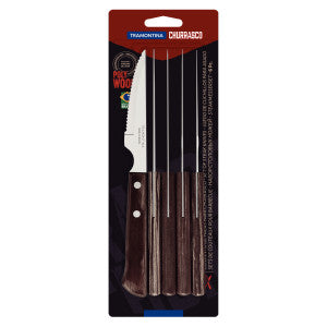 Tramontina Churrasco Steak Knife Spanish 6 Piece Set 11cm Brown Handles
