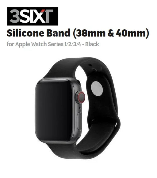 3SIXT Apple Watch Series 4/5/6 38mm 40mm Silicone Band - Black 3S-1207 9318018129936 - LX2001 - Homewares, Outdoor, Phone Accessories, Cases, Speakers, Headphones + More -