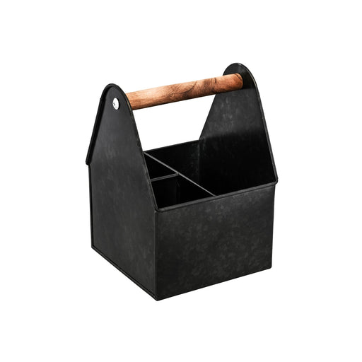 Chef Inox Coney Island 3-Compartment Utensil Black Caddy with Wood Handle