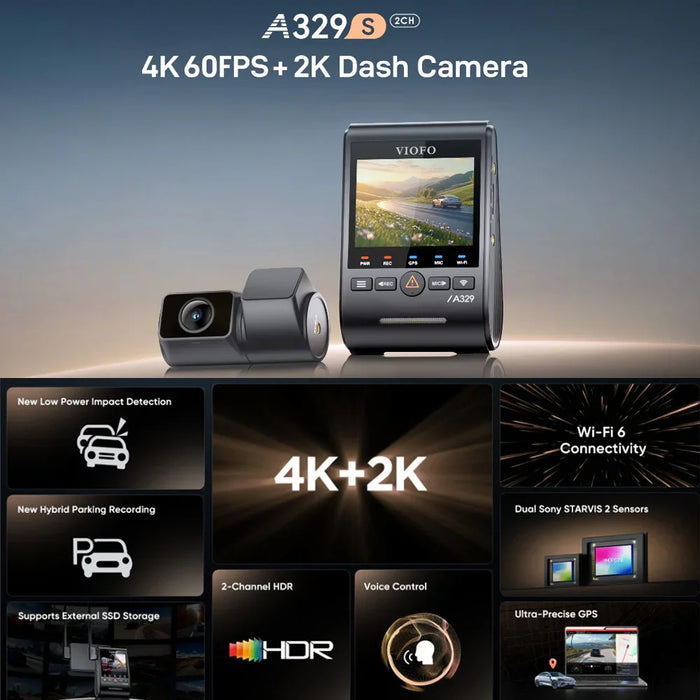 Viofo Dashcam A329 4K Front 2K Rear Channel Wifi 6 Gps - LX2001 - Homewares, Outdoor, Phone Accessories, Cases, Speakers, Headphones + More -