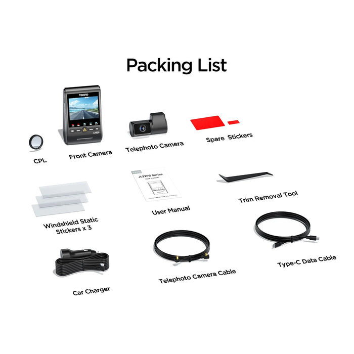 Viofo Dashcam A329 4K Front + 2K Telephoto Rear Channel Wifi 6 Gps