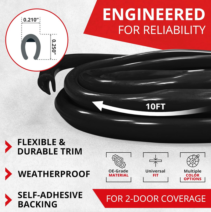 All-Fit Automotive Car Door Edge Protector Made in the USA (10 Ft - Black)