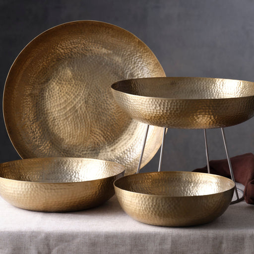 Chef Inox Round Serving / Seafood Bowl Hammered Brass 400x80mm / 8.0L