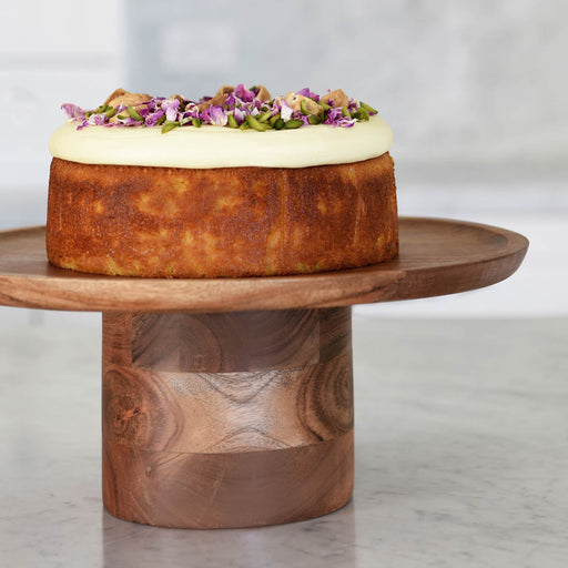 Chef Inox Serve Natural Acacia Round Cake Stand Black Boarder 300x140mm
