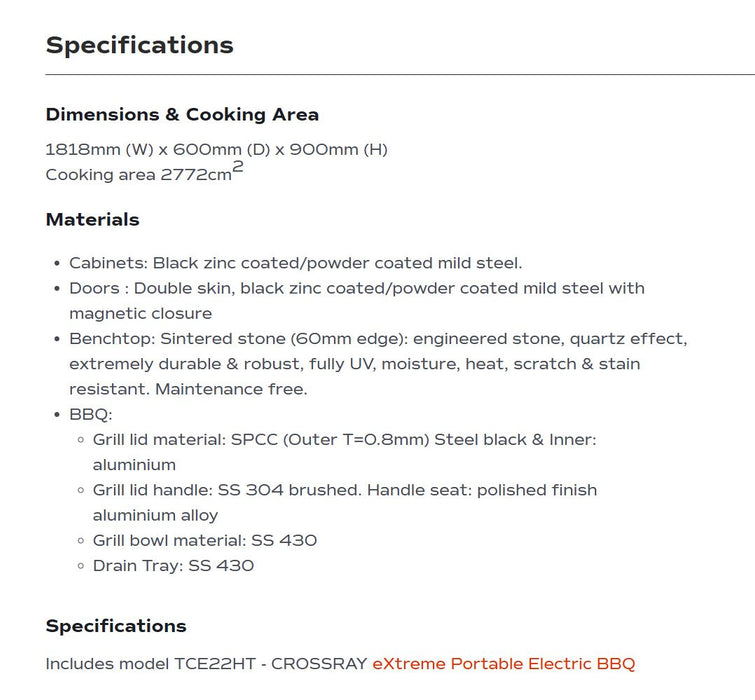 Crossray Compact eXtreme Electric BBQ Outdoor Kitchen TCEK-MINI-2