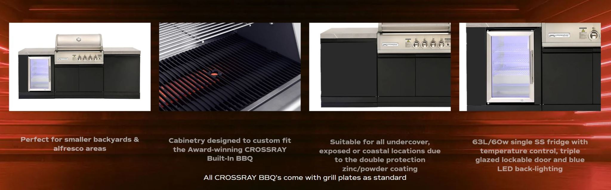 Crossray Compact 4 Burner Gas Outdoor Mini BBQ Kitchen w Fridge TC4K-MINI-1