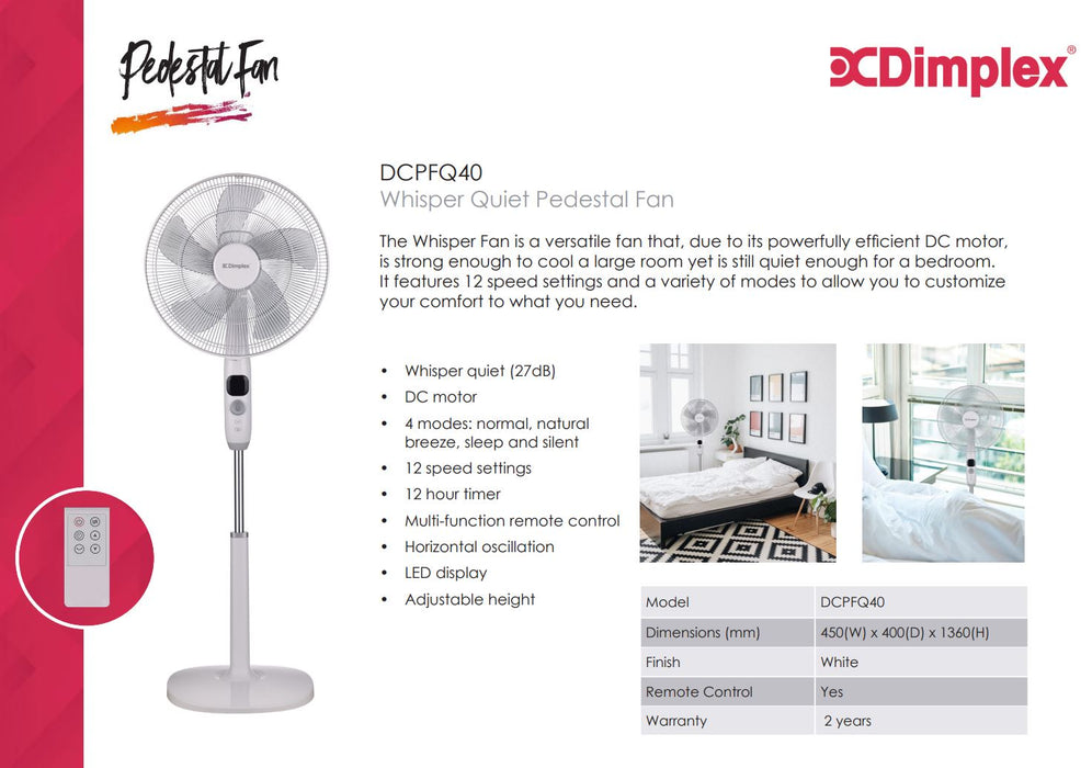 Dimplex Whisper Pedestal Fan DCPFQ40