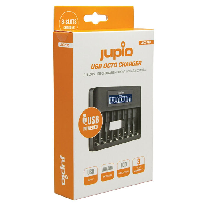 Jupio 8 Slot Fast Charger With Lcd Screen For Aa & Aaa Rechareable Batteries