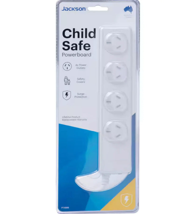 Jackson 4 Way Outlet Surge Protected Protector Powerboard AC Outlet PT4888 - LX2001 - Homewares, Outdoor, Phone Accessories, Cases, Speakers, Headphones + More -