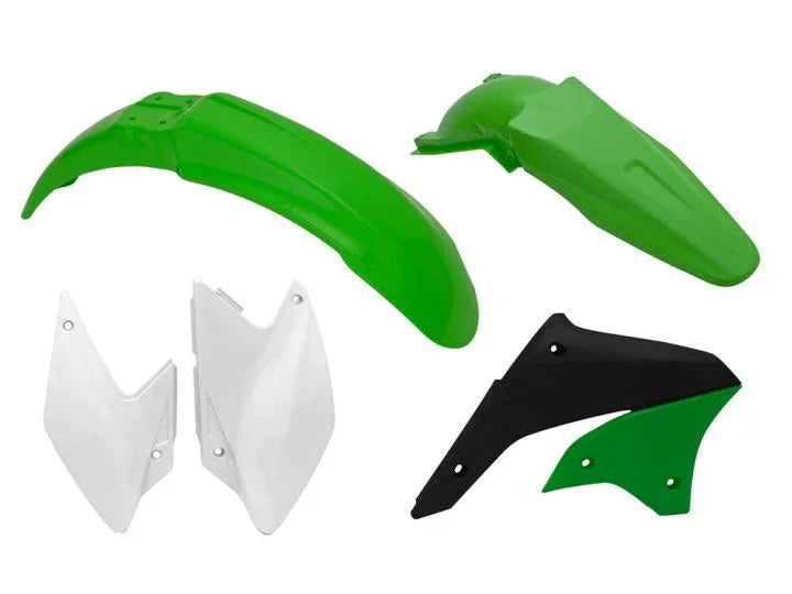 PLASTIC KIT RTECH FRONT &amp; REAR FENDERS SIDEPANELS &amp; RADIATOR SHROUDS KAWASAKI KLX450R 07-16