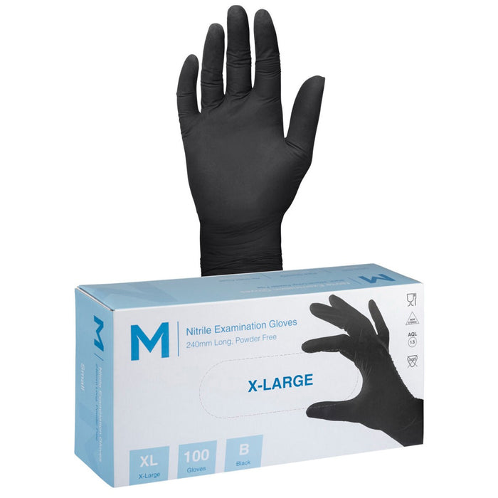 Nitrile Disposable Gloves Black Size Xl 100Pcs Powder Free 100 Pack