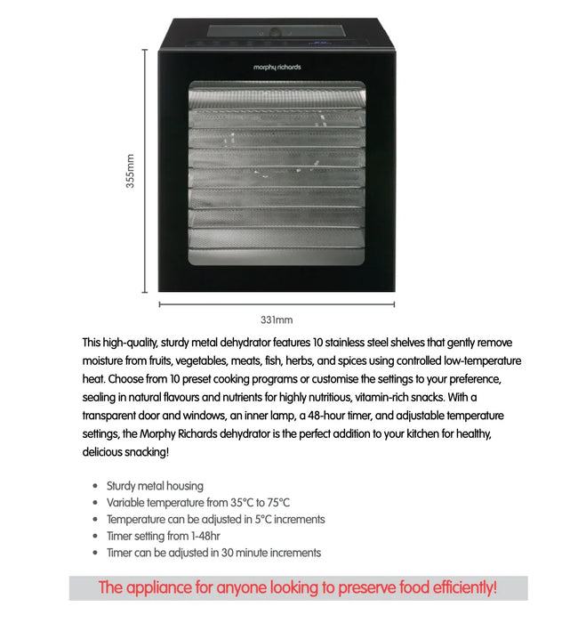 Morphy Richards 10 Shelf Food Fruit Meat Vegetable Dehydrator - LX2001 - Homewares, Outdoor, Phone Accessories, Cases, Speakers, Headphones + More -